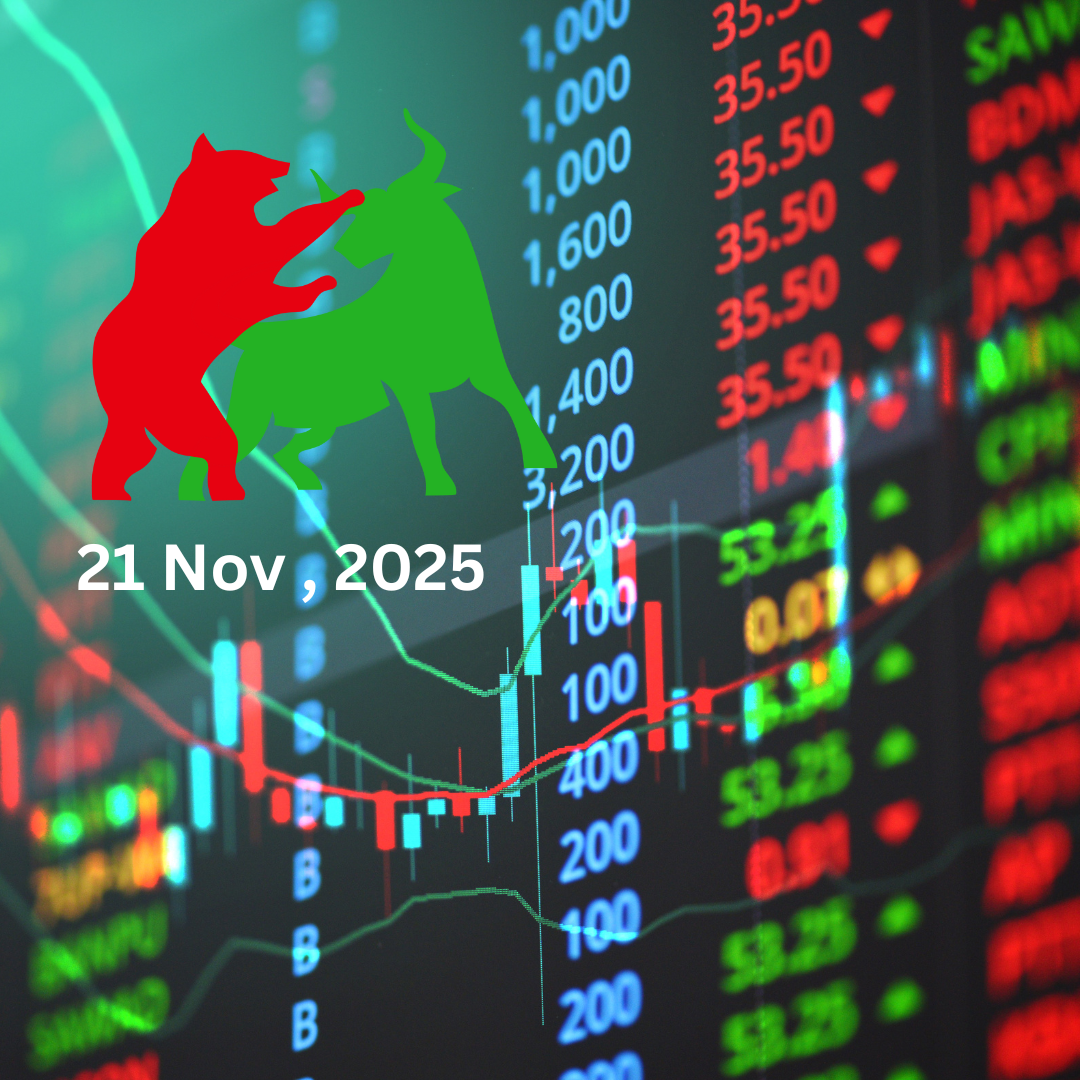 Market Wrap Today - 21 Nov , 2025 : Sensex & Nifty Slip Amid AI Bubble Concerns, Weak US Markets & Key Mutual Fund Updates